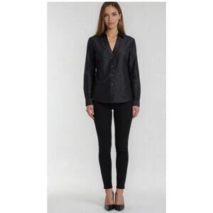 Patty Kim Forever Dupioni Silk Button Up Shirt in Black S